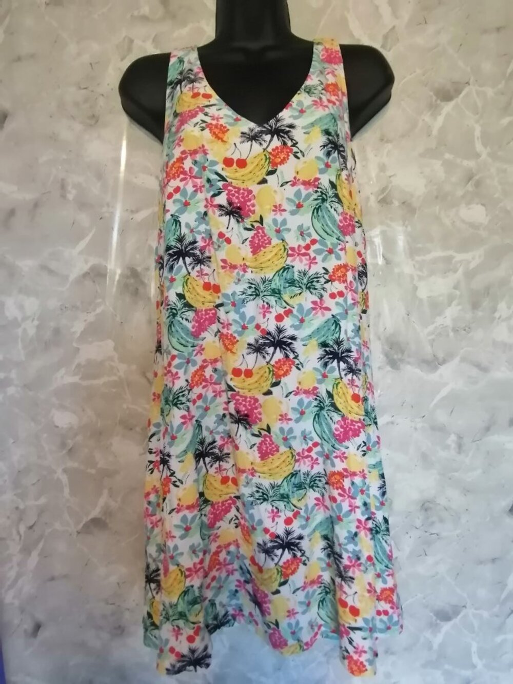 LOFT CRISS CROSS SWING MINI DRESS TROPICAL PRINT CRUISE WEAR WOMENS M